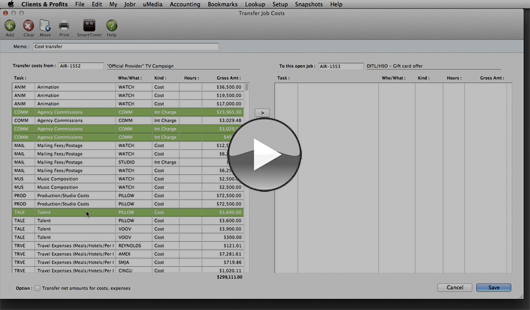 transfer job costs tutorial